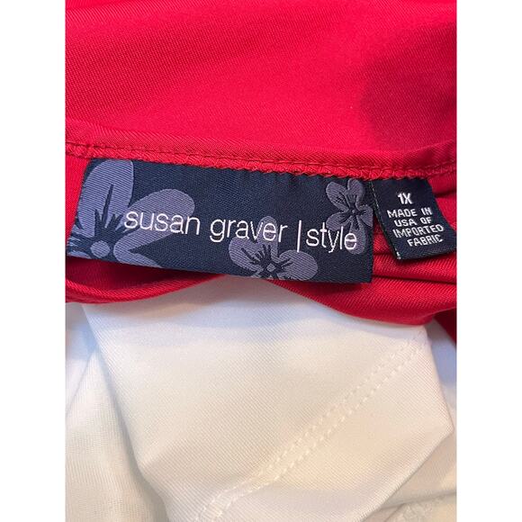 Lot of 2 Susan Graver Women's 1X Red/White Knit Short Sleeve Pullover T-Shirt - Picture 3 of 7